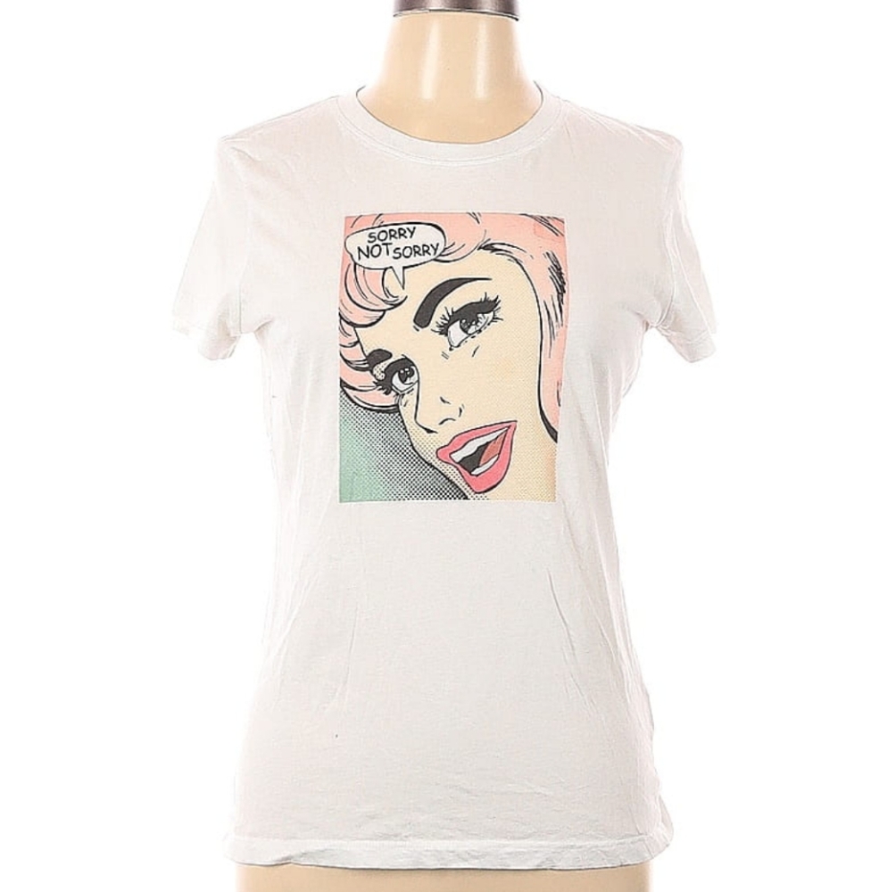 White and Pink Fitted Graphic Tee